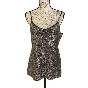 Express Gold Sequin Black Tank Top Bling Cami Sparkle Party Date Night Out NEW L